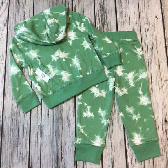 Gap Boys 2T 3T 4T 5T Green & White Tie-Dye Sweatshirt & Sweatpants Outfit. NWT - Picture 3 of 5